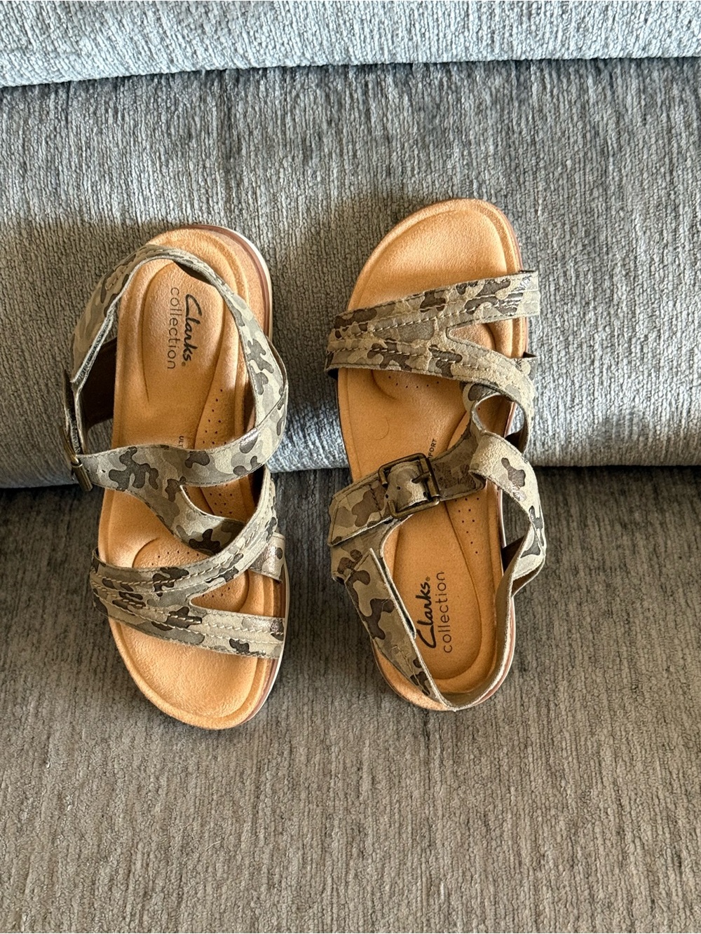 Clarks Kids' Camo Print Strappy Sandals in Tan and Green